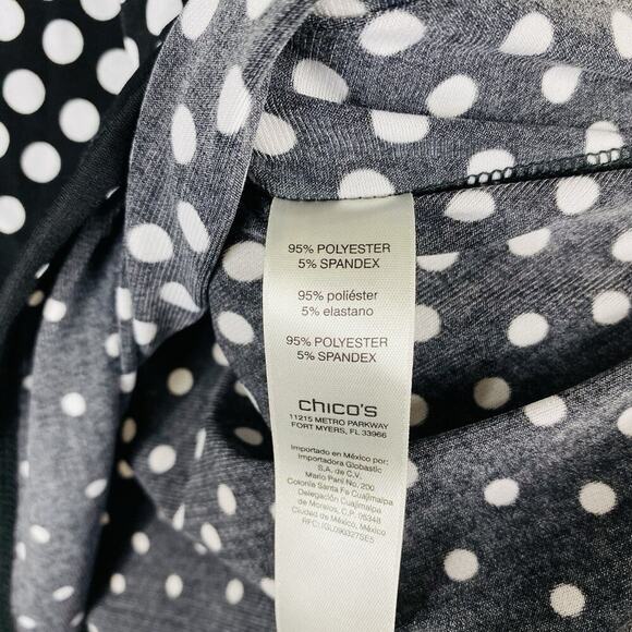 Chico's Size Large 12 2 Polka Dot Cold Shoulder Blouse Top Black White - Picture 4 of 5